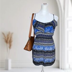 Justify Elephant Print Ruffle Boho Mini Dress Paisley Size S